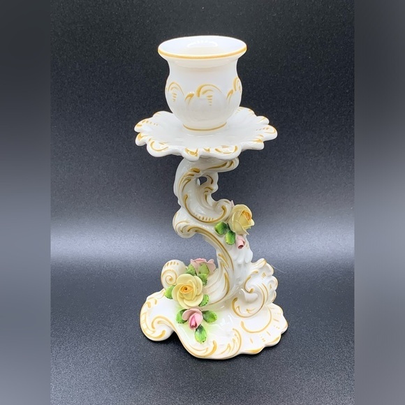 Vintage Kammer and Kramer Rose Porcelain Candlestick Germany KSK - Picture 1 of 12